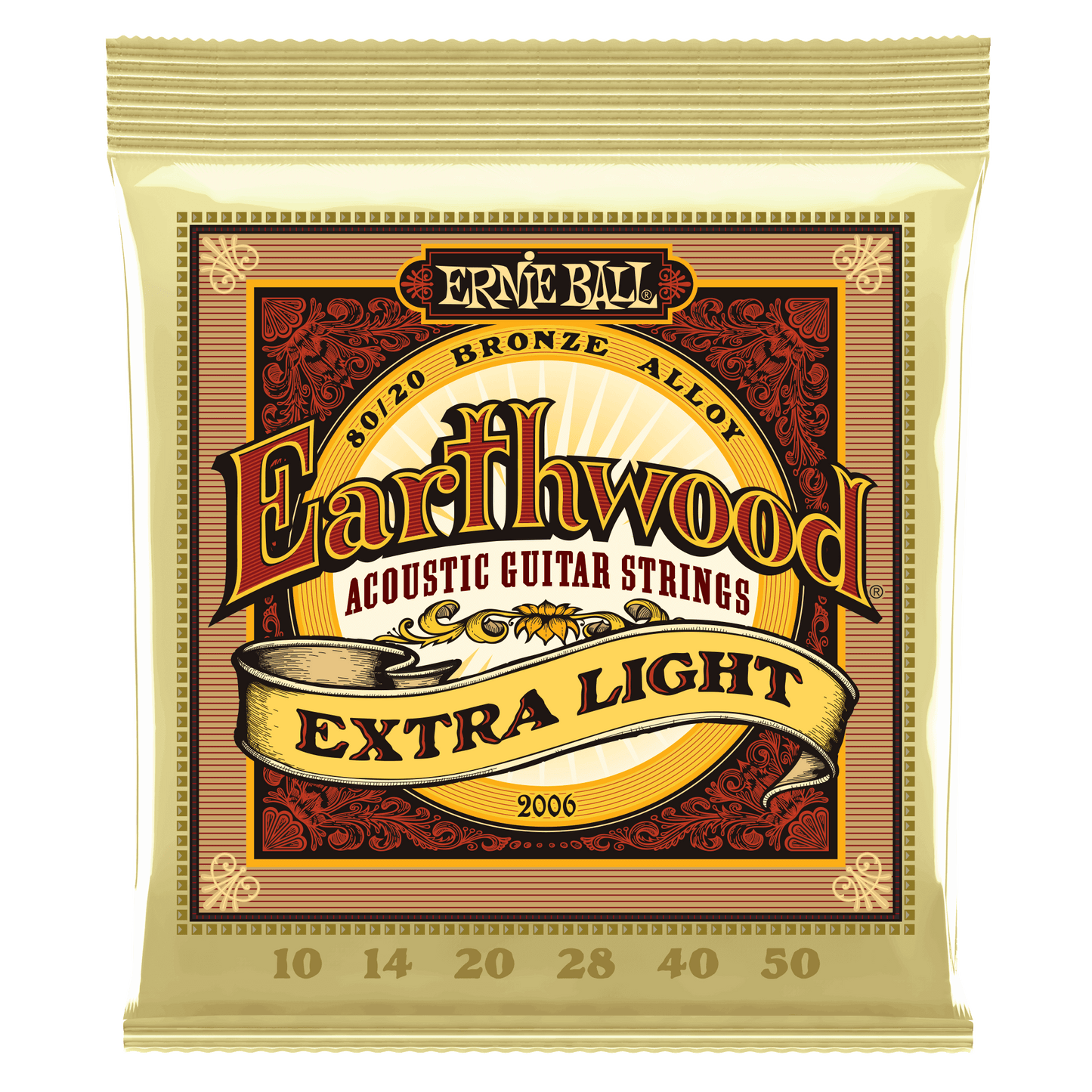 Ernie Ball 2006 Extra Light Earthwood 80/20 Bronze Acoustic Guitar Strings, 10-50