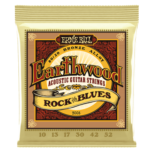 Ernie Ball 2008 Rock and Blues w/ Plain G Earthwood 80/20 Bronze Acoustic Strings, 10-52