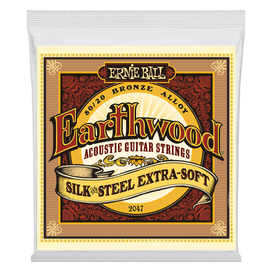 Ernie Ball 2047 Extra Soft Earthwood 80/20 Bronze Silk & Steel Acoustic Strings, 10-50