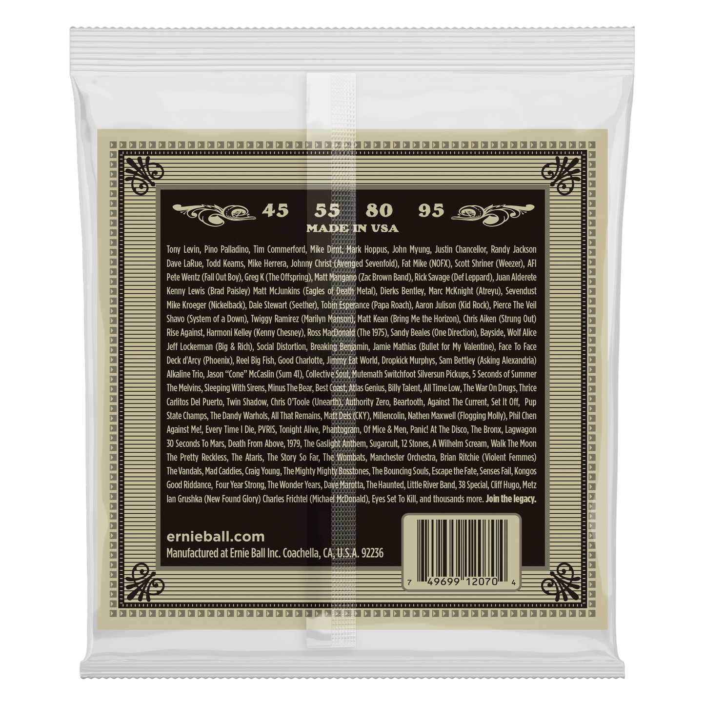 Ernie Ball 2070 Earthwood Phosphor Bronze Acoustic Bass Strings, 45-95