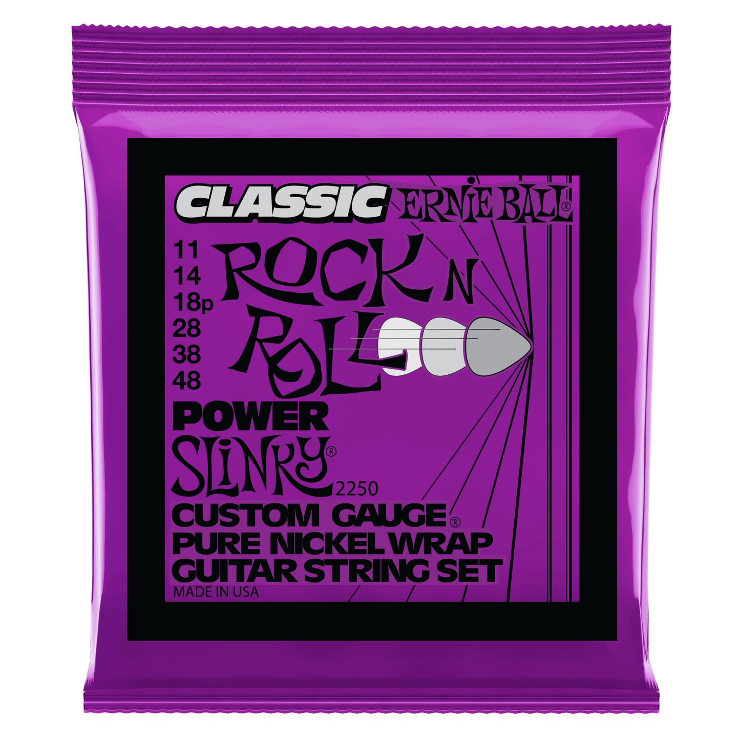 Ernie Ball 2250 Classic Pure Nickel Power Slinky Electric Guitar Strings, 11-48