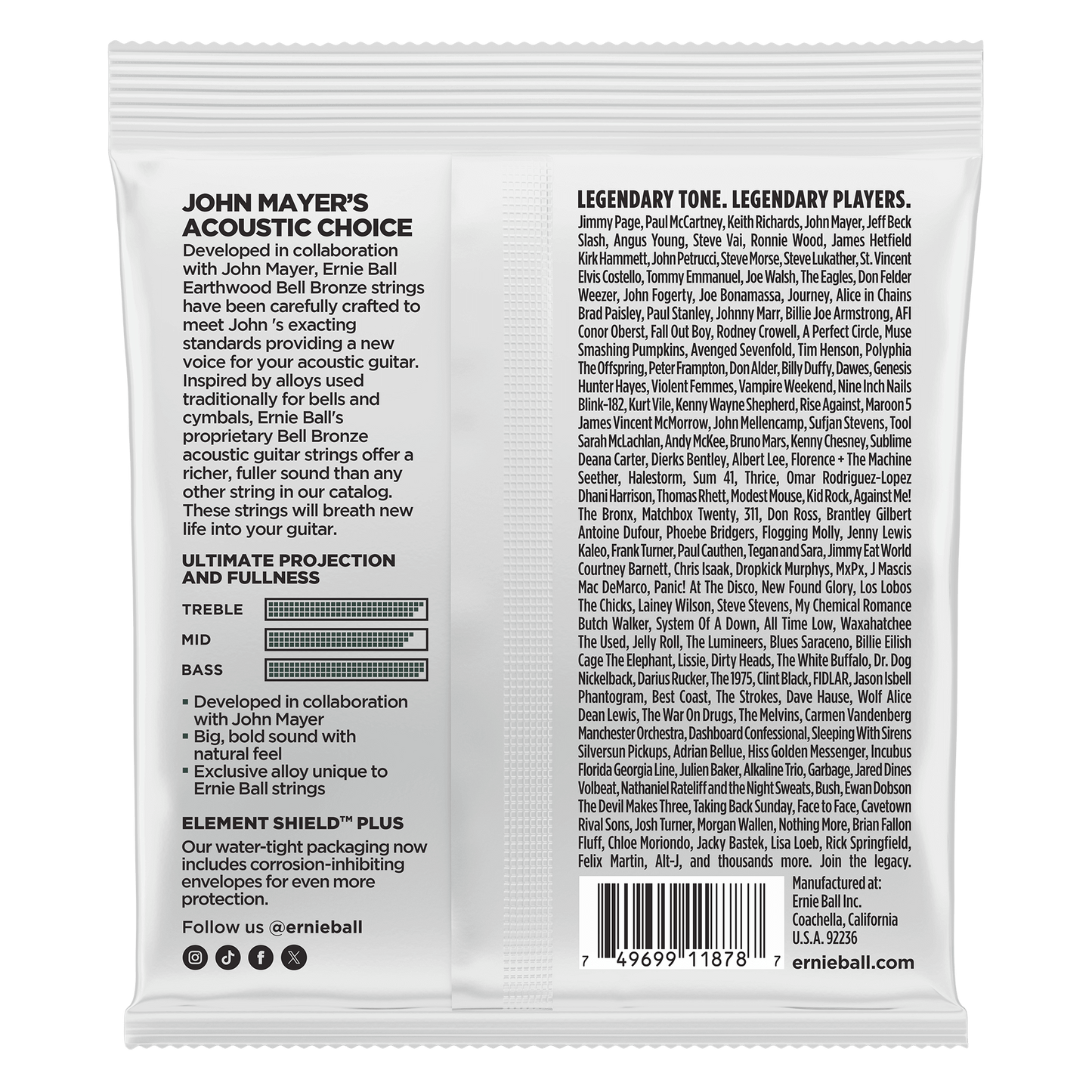 Ernie Ball 2344 Medium Earthwood Bell Bronze Acoustic Strings, 13-56