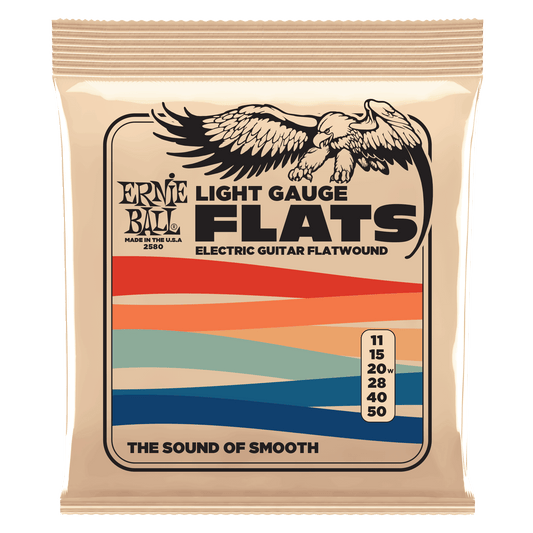 Ernie Ball 2580 Light Stainless Steel Flatwound Electric Guitar Strings, 11-50