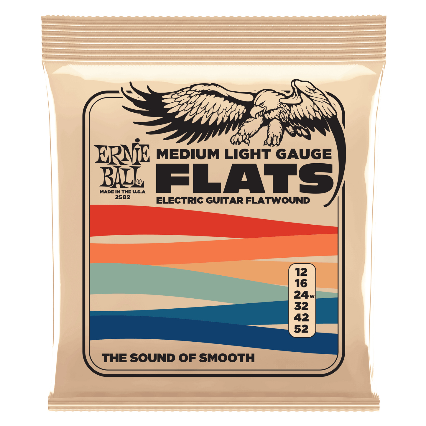 Ernie Ball 2582 Medium-Light Stainless Steel Flatwound Electric Guitar Strings, 12-52