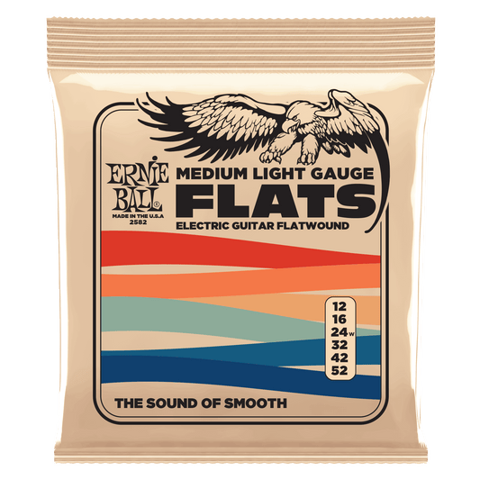 Ernie Ball 2582 Medium-Light Stainless Steel Flatwound Electric Guitar Strings, 12-52