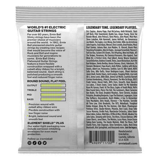 Ernie Ball 2591 Cobalt Flatwound Regular Slinky Electric Guitar Strings, 10-46
