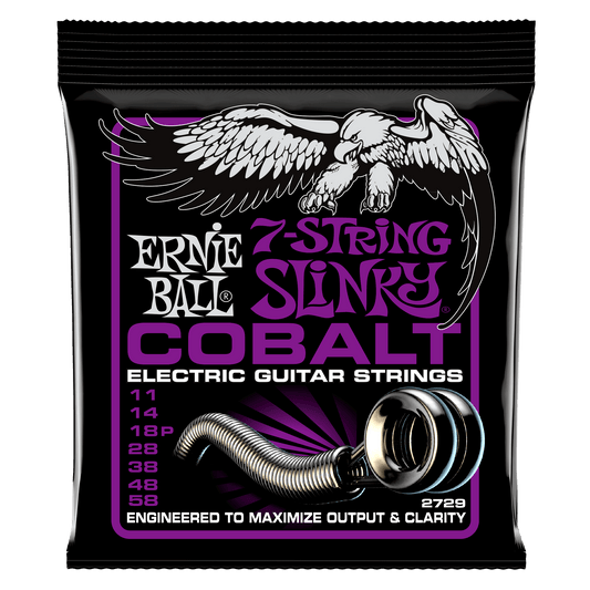 Ernie Ball 2729 Cobalt Power Slinky 7-String Electric Guitar Strings, 11-58