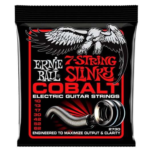 Ernie Ball 2730 Cobalt Skinny Top Heavy Bottom Slinky 7-String Electric Guitar Strings, 10-62