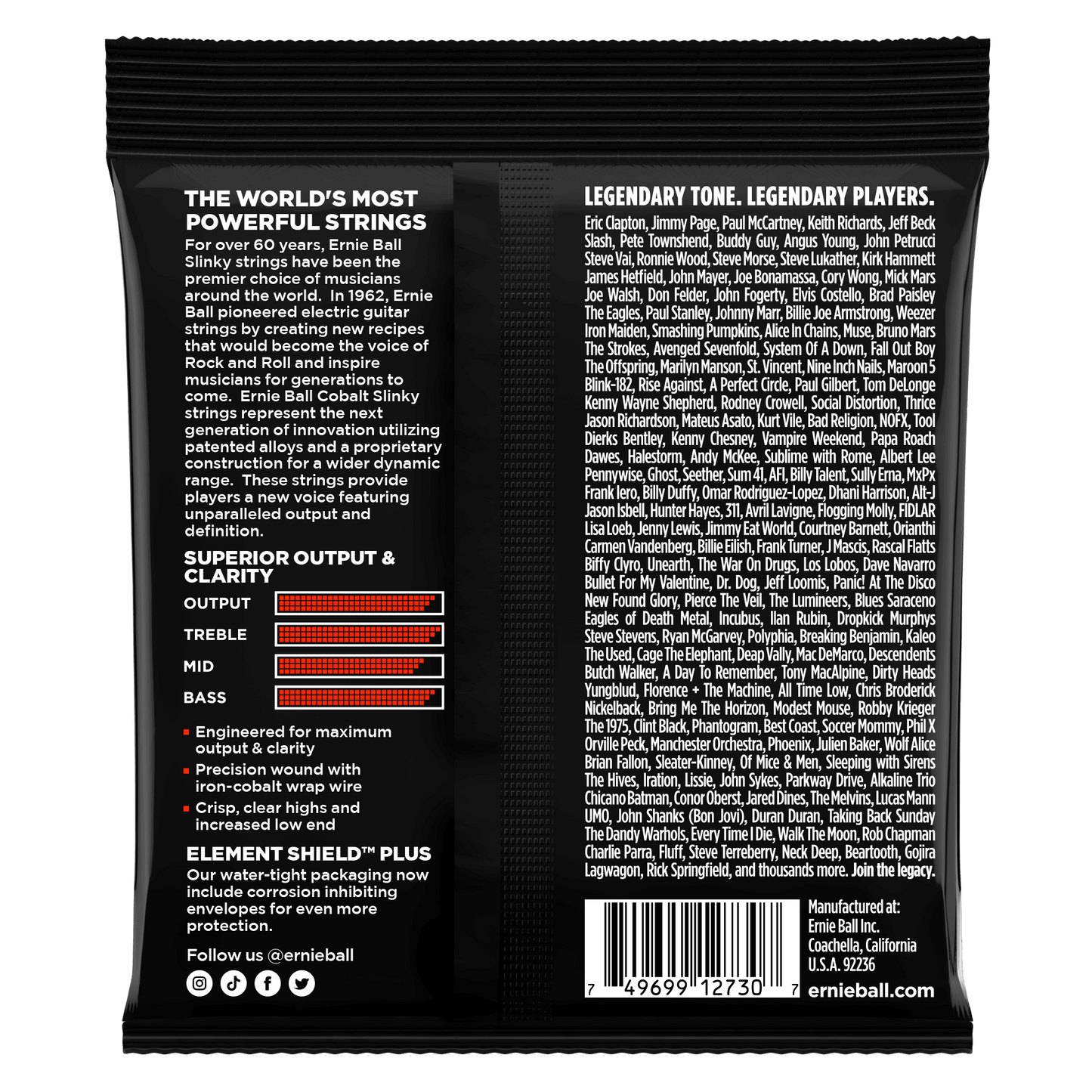 Ernie Ball 2730 Cobalt Skinny Top Heavy Bottom Slinky 7-String Electric Guitar Strings, 10-62