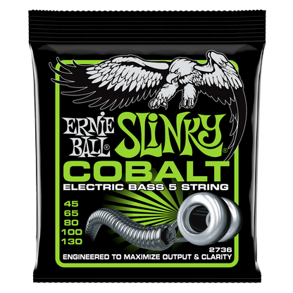 Ernie Ball 2736 Cobalt 5-String Regular Slinky Electric Bass Strings, 45-130