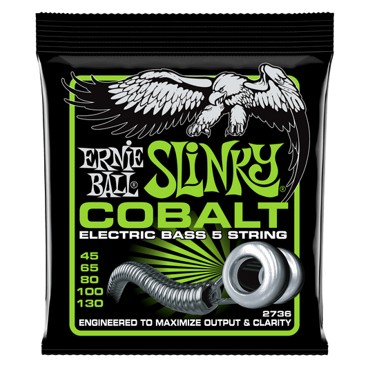 Ernie Ball 2736 Cobalt 5-String Regular Slinky Electric Bass Strings, 45-130