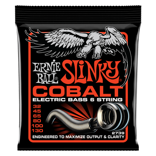Ernie Ball 2739 Cobalt 6-String Slinky Electric Bass Strings, 32-130