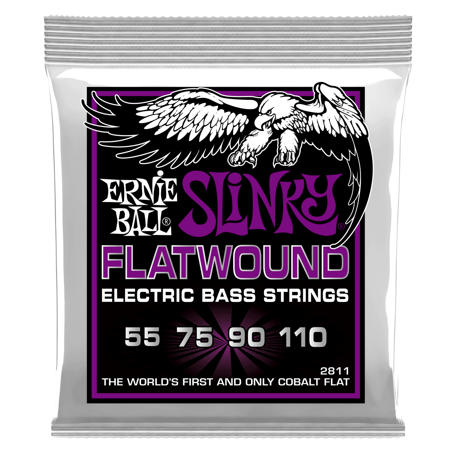 Ernie Ball 2811 Cobalt Flatwound Power Slinky Electric Bass Strings, 55-110