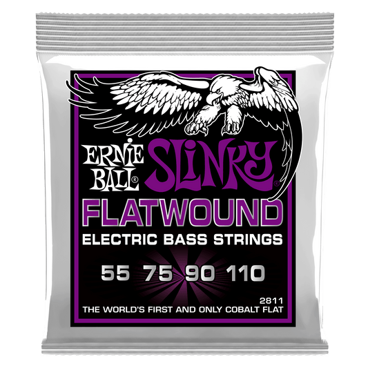 Ernie Ball 2811 Cobalt Flatwound Power Slinky Electric Bass Strings, 55-110