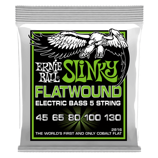 Ernie Ball 2816 Cobalt Flatwound 5-String Regular Slinky Electric Bass Strings, 45-130
