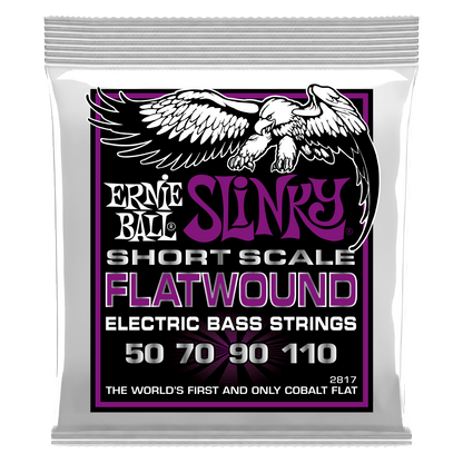 Ernie Ball 2817 Cobalt Flatwound Short Scale Power Slinky Electric Bass Strings, 50-110