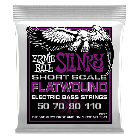 Ernie Ball 2817 Cobalt Flatwound Short Scale Power Slinky Electric Bass Strings, 50-110