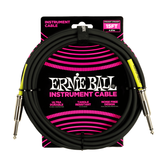 Ernie Ball Classic Instrument Cable Straight/Straight 15ft, Black, P06399