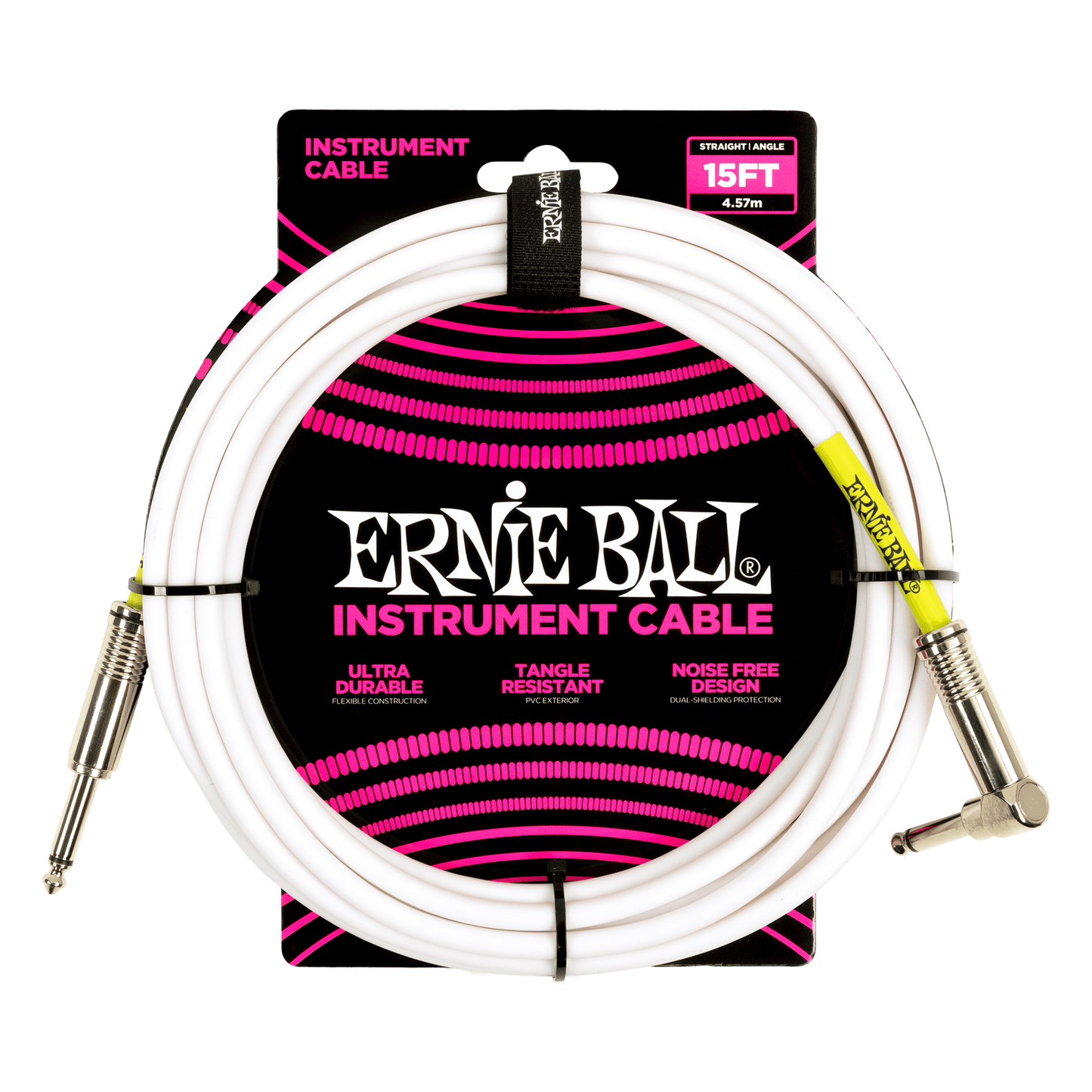 Ernie Ball Classic Instrument Cable Straight/Angle 15ft, White, P06400