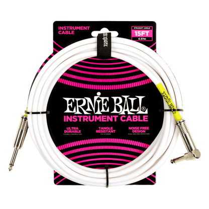 Ernie Ball Classic Instrument Cable Straight/Angle 15ft, White, P06400