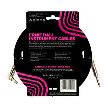 Ernie Ball Classic Instrument Cable Straight/Angle 15ft, White, P06400