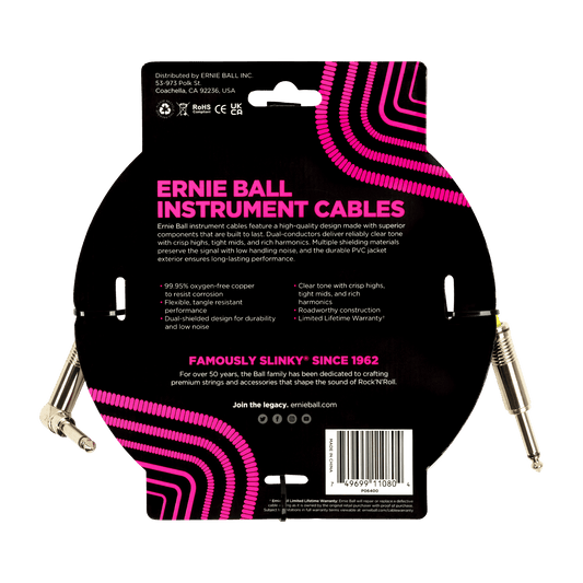 Ernie Ball Classic Instrument Cable Straight/Angle 15ft, White, P06400
