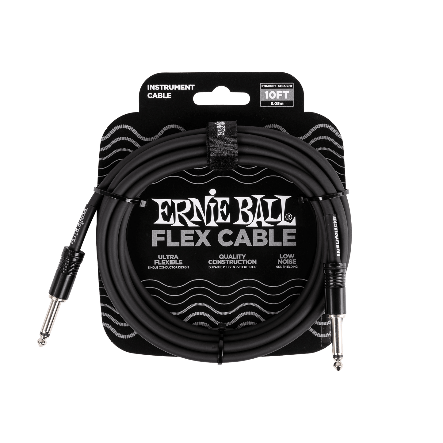 Ernie Ball Flex Instrument Cable Straight/Straight 10ft, Black, P06434