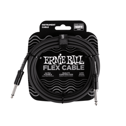 Ernie Ball Flex Instrument Cable Straight/Straight 10ft, Black, P06434