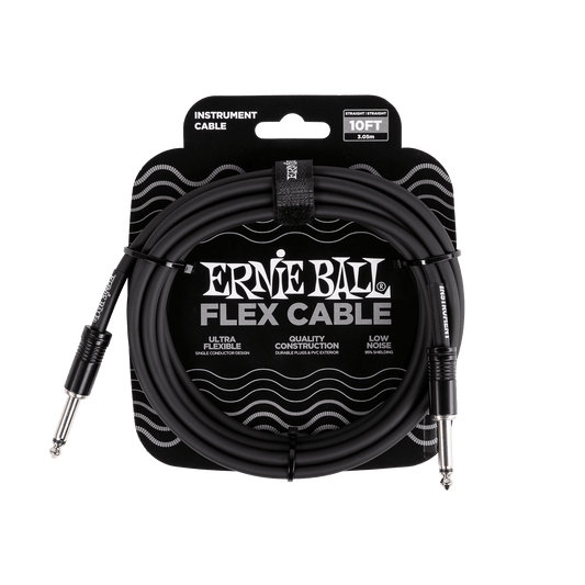 Ernie Ball Flex Instrument Cable Straight/Straight 10ft, Black, P06434