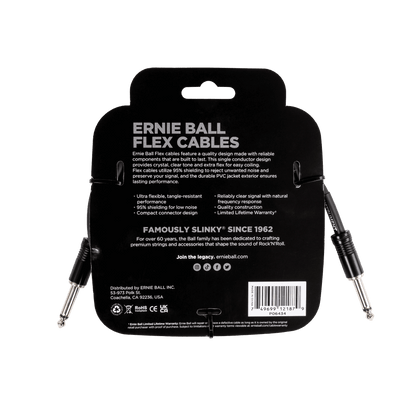 Ernie Ball Flex Instrument Cable Straight/Straight 10ft, Black, P06434