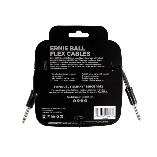 Ernie Ball Flex Instrument Cable Straight/Straight 10ft, Black, P06434