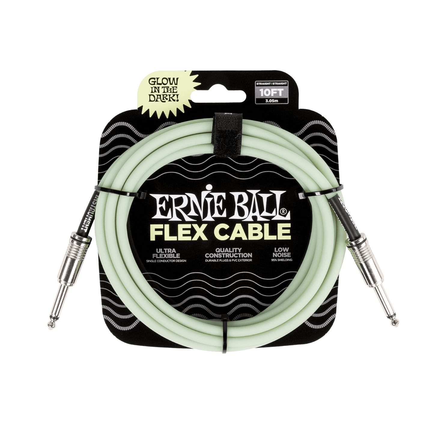 Ernie Ball Flex Instrument Cable Straight/Straight 10ft, Glow in Dark, P06436