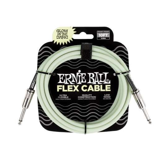 Ernie Ball Flex Instrument Cable Straight/Straight 10ft, Glow in Dark, P06436