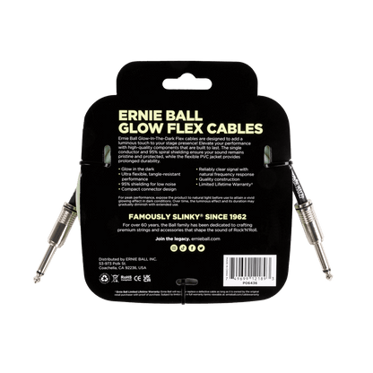Ernie Ball Flex Instrument Cable Straight/Straight 10ft, Glow in Dark, P06436