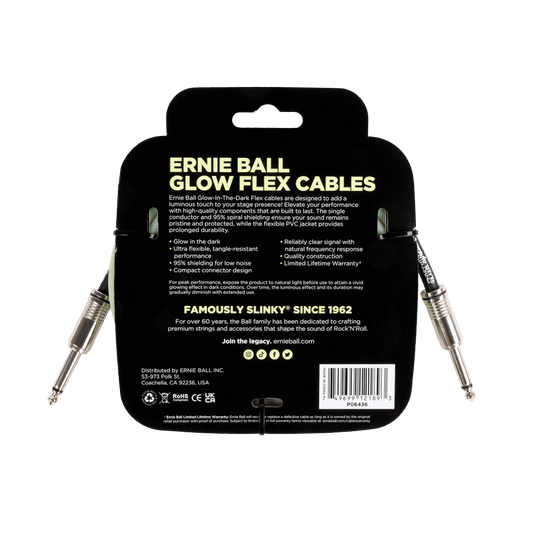 Ernie Ball Flex Instrument Cable Straight/Straight 10ft, Glow in Dark, P06436