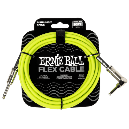 Ernie Ball Flex Instrument Cable Straight/Angle 10ft, Green, P06465