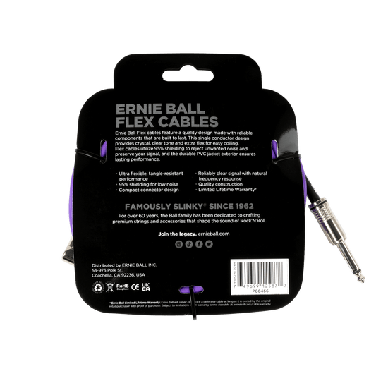 Ernie Ball Flex Instrument Cable Straight/Angle 20ft, Purple, P06466