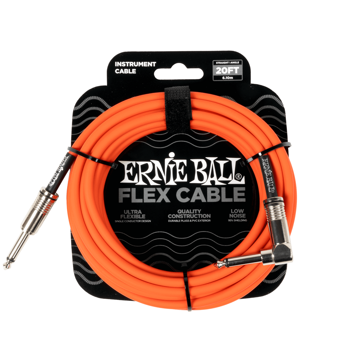 Ernie Ball Flex Instrument Cable Straight/Angle 20ft, Orange, P06467