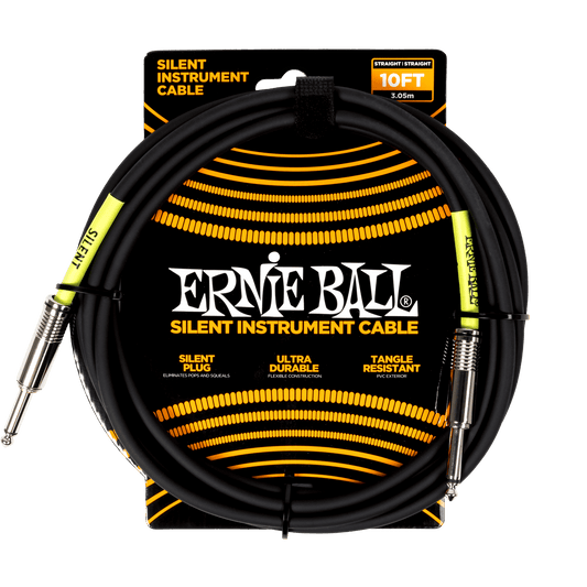 Ernie Ball Classic Silent Instrument Cable, Straight/Straight 10ft, Black, P06472