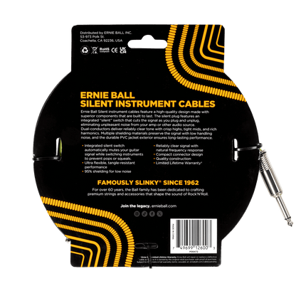 Ernie Ball Classic Silent Instrument Cable, Straight/Straight 10ft, Black, P06472