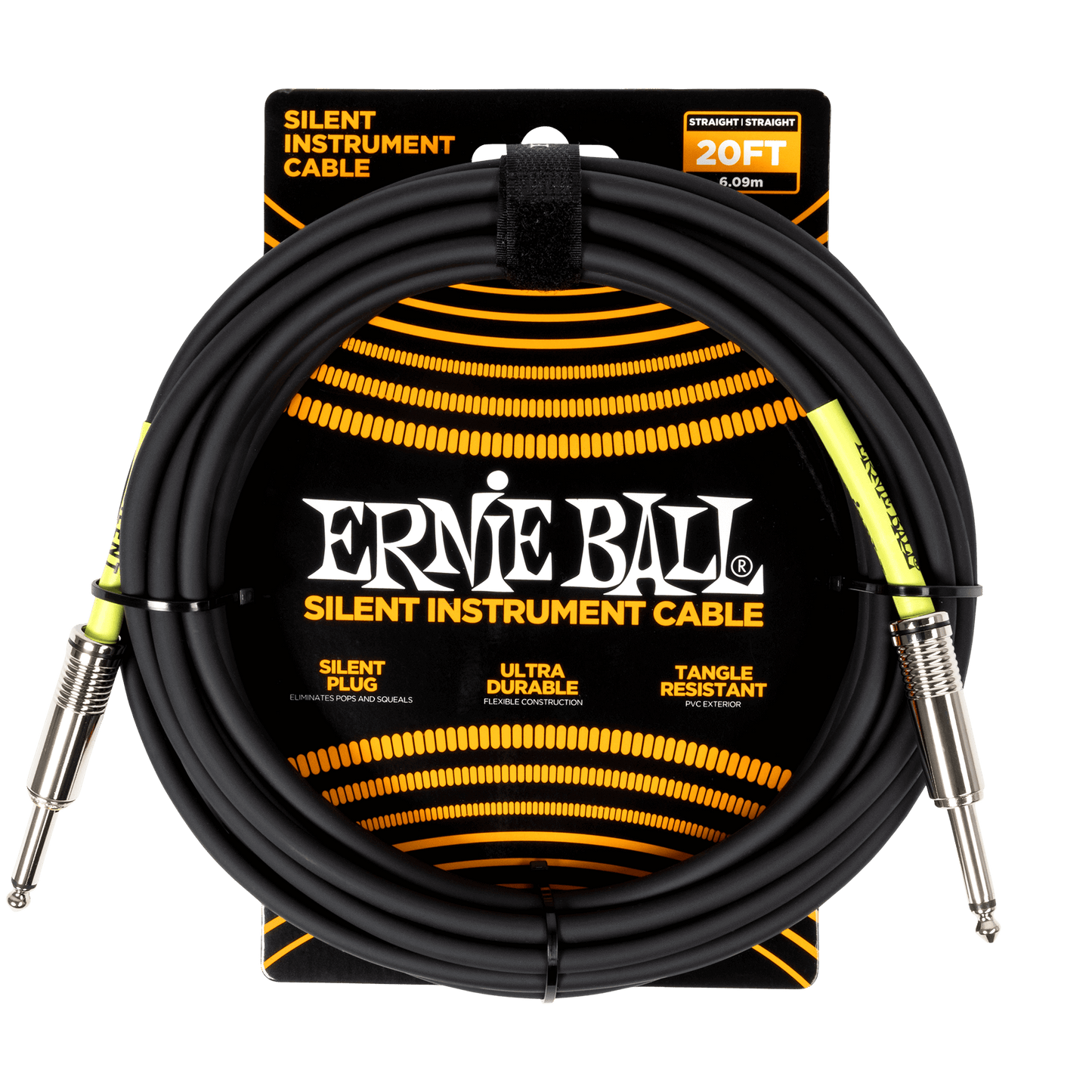 Ernie Ball Classic Silent Instrument Cable, Straight/Straight 20ft, Black, P06473
