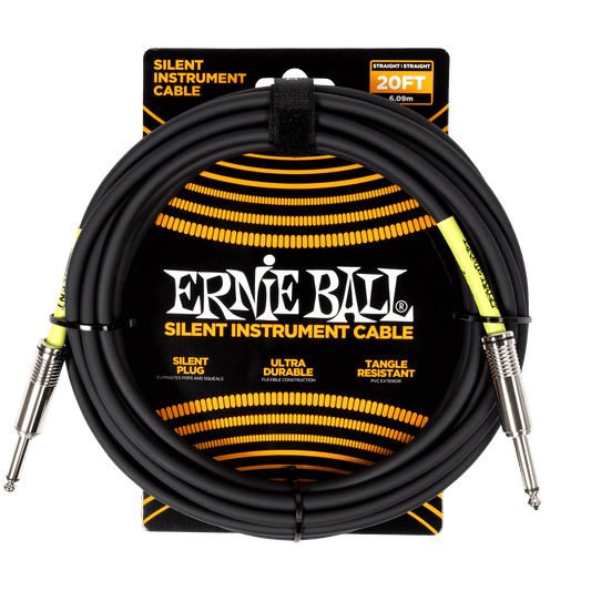 Ernie Ball Classic Silent Instrument Cable, Straight/Straight 20ft, Black, P06473