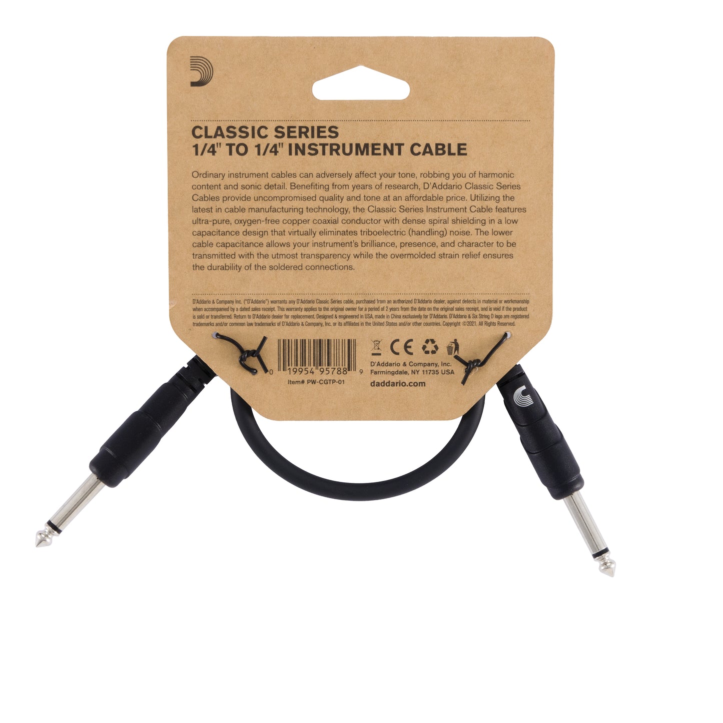 D'Addario Classic Series Patch Cable, 1 Foot, PW-CGTP-01