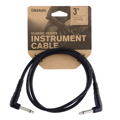 D'Addario Classic Series Patch Cable, Right-Angle, 3 feet, PW-CGTPRA-03