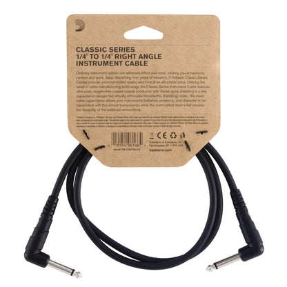 D'Addario Classic Series Patch Cable, Right-Angle, 3 feet, PW-CGTPRA-03