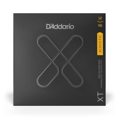 D'Addario 12-56 Light Top/Medium Bottom, XT 80/20 Bronze Coated Acoustic Guitar Strings