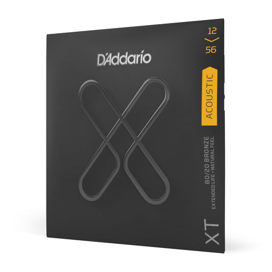 D'Addario 12-56 Light Top/Medium Bottom, XT 80/20 Bronze Coated Acoustic Guitar Strings