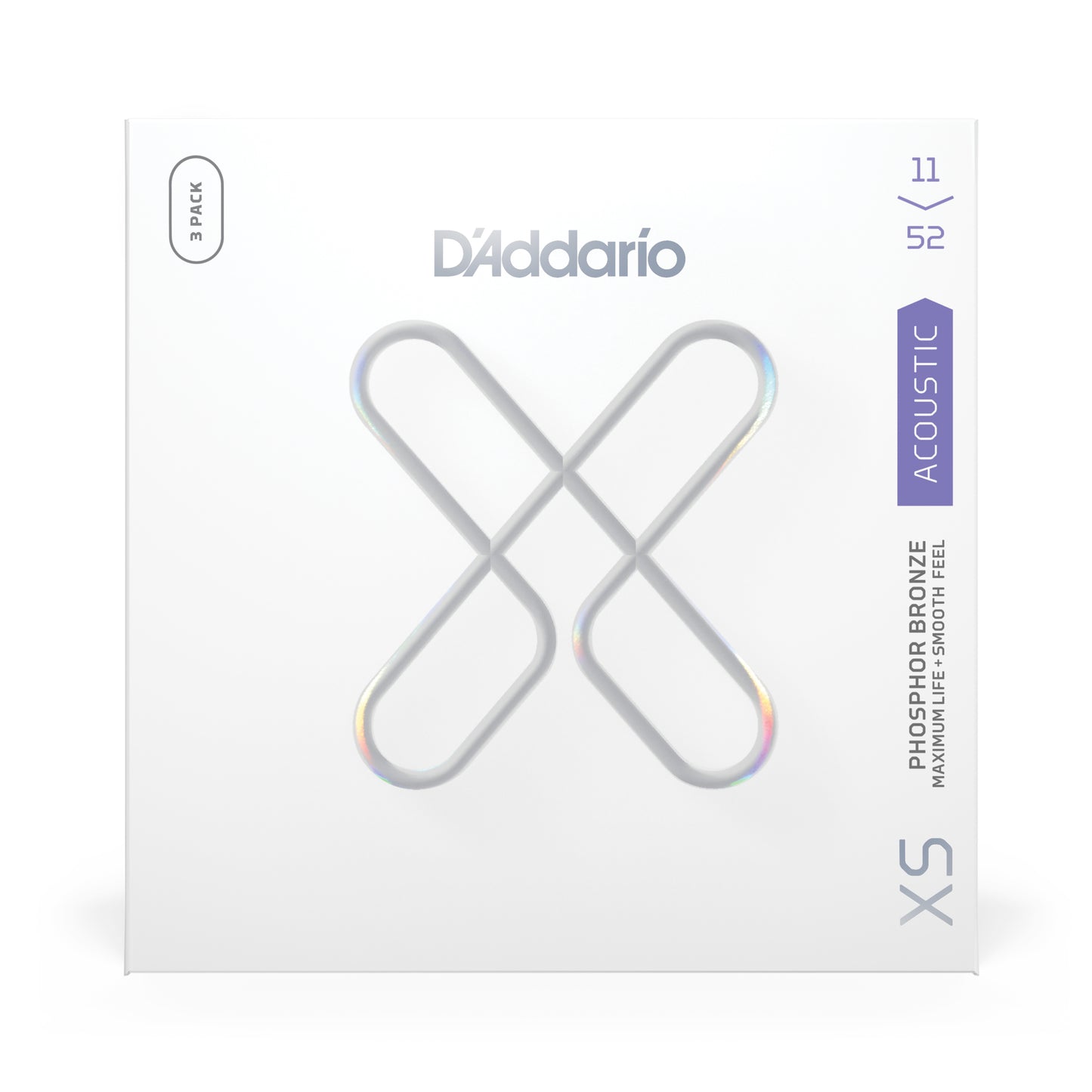 D'Addario XSAPB1152-3P 11-52 Custom Light, XS Phosphor Bronze Coated Acoustic Guitar Strings 3-Pack