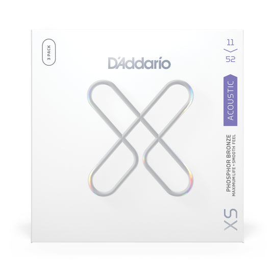 D'Addario XSAPB1152-3P 11-52 Custom Light, XS Phosphor Bronze Coated Acoustic Guitar Strings 3-Pack