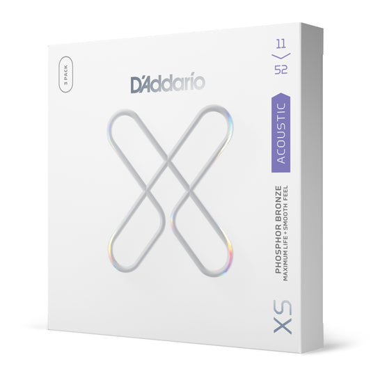 D'Addario XSAPB1152-3P 11-52 Custom Light, XS Phosphor Bronze Coated Acoustic Guitar Strings 3-Pack